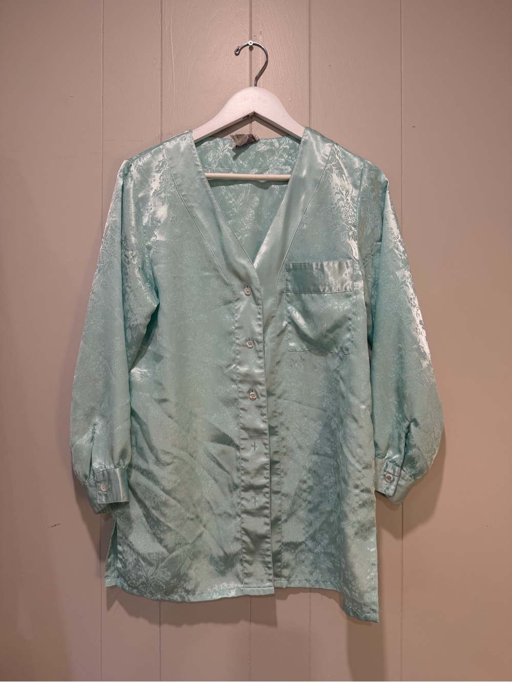 JAYRE Light Aqua Satin Pajama Top